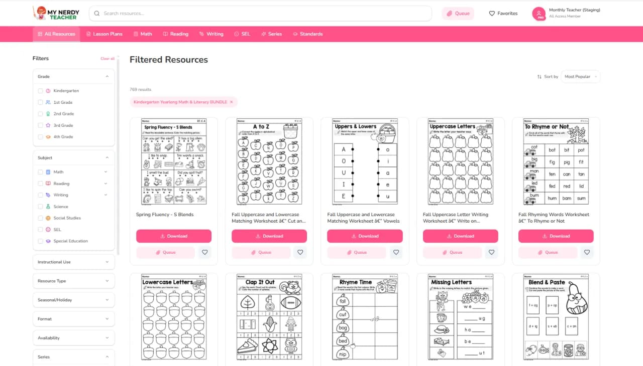 Inside the My Nerdy Teacher Premium Resources Library